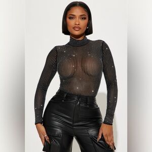 NWT- Fashion Nova -Party In The Sky Mesh Top - Black